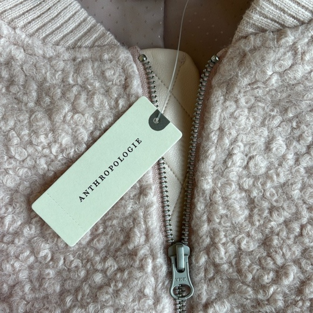 Anthropologie Pink Rose Sherpa Fleece Full Zip Lined Jacket Women Size Large - Picture 4 of 15